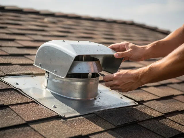 Abington Dryer Vent Cleaning certified technician safely cleaning a roof-mounted dryer vent in Abington