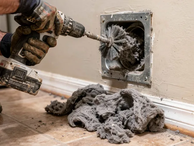 Certified Abington Dryer Vent Cleaning technician performing dryer vent cleaning in Abington