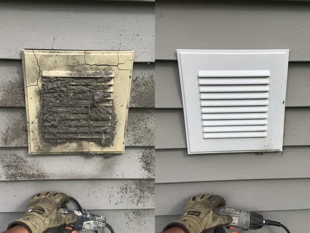 Abington Dryer Vent Cleaning technician installing high-quality dryer vent cover at a residential property in Abington
