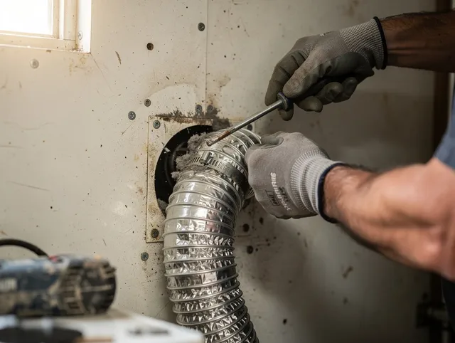 Abington Dryer Vent Cleaning technician performing precise dryer vent hose installation in Abington